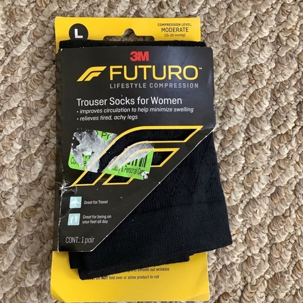 FUTURO LIFESTYLE MODERATE COMPRESSION TROUSER SOCKS FOR WOMEN. LARGE. New. Black